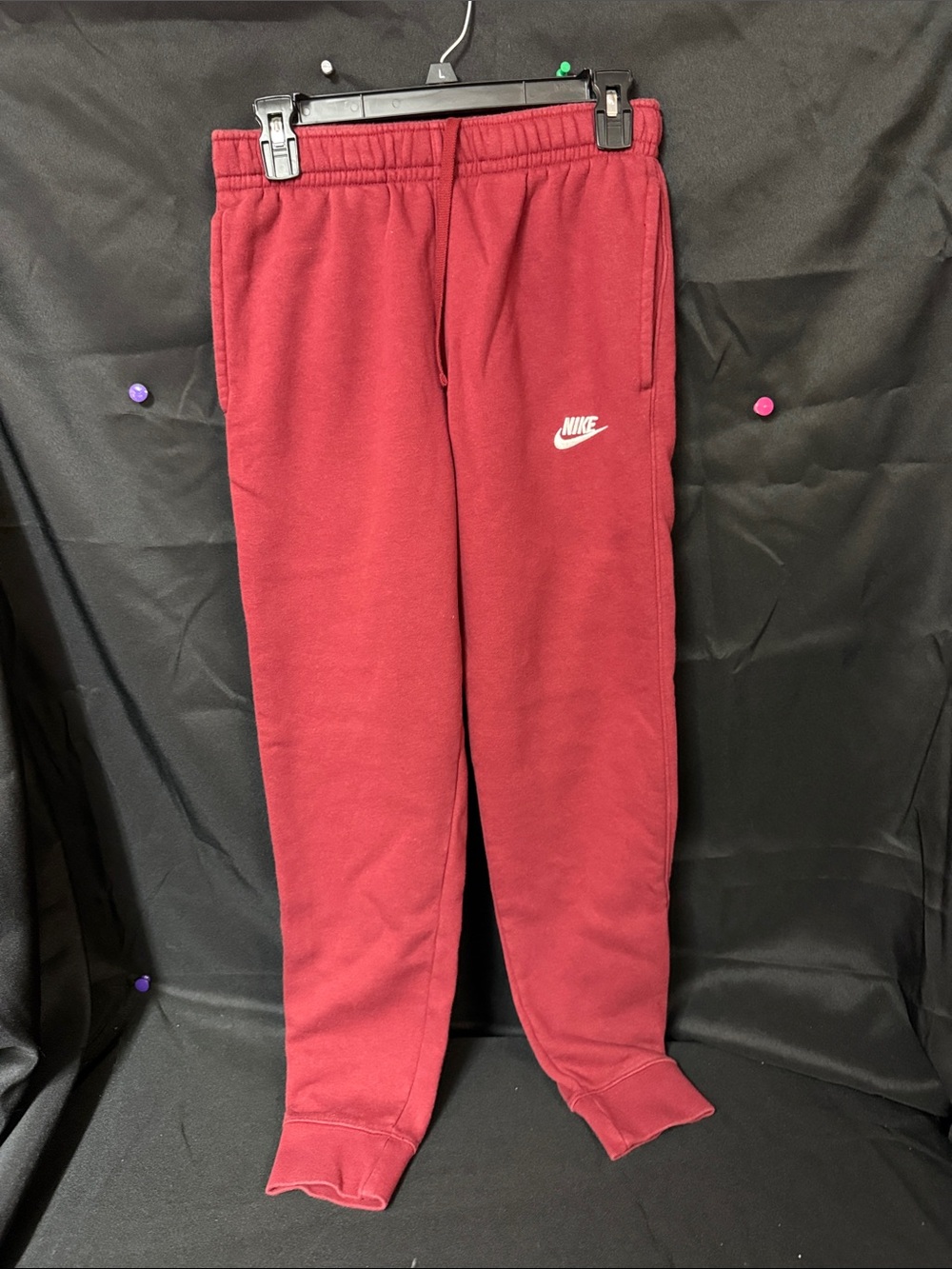 Nike Burgundy Fleece Joggers with White Logo
